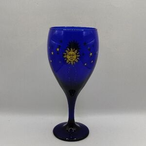 Vintage Cobalt Blue And Gold Celestial Wine Glass by Libbey Glass Company